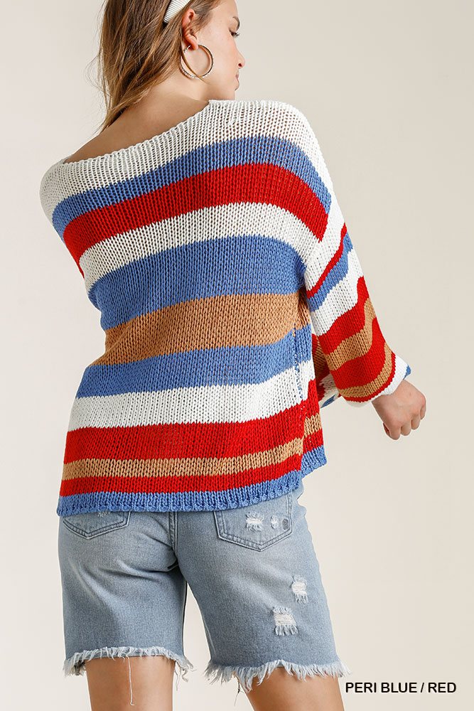 Multicolored Stripe Long Sleeve Knit Sweater