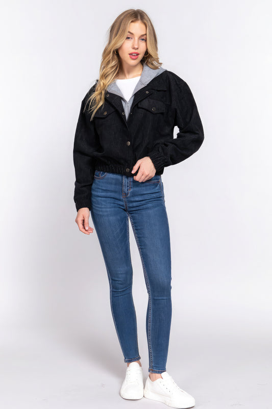 Hoodie Corduroy Jacket Black