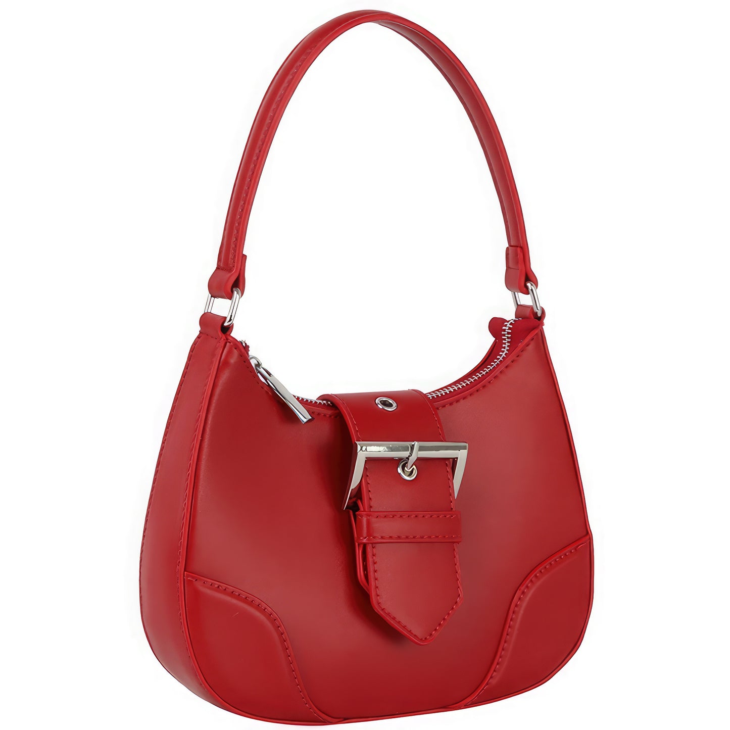 Curve Handle Buckle Shoulder Bag