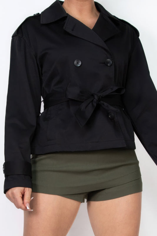 Double-Breasted Trench Coat with Waist-Tie