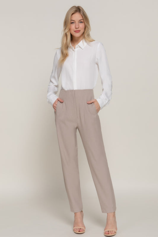 High Waist Classic Long Pants - Heather Taupe