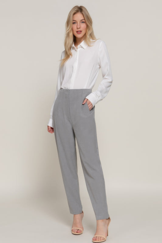 High Waist Classic Long Pants - Heather Grey