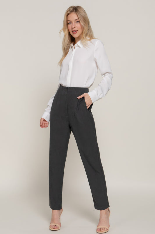 High Waist Classic Long Pants - Heather Charcoal
