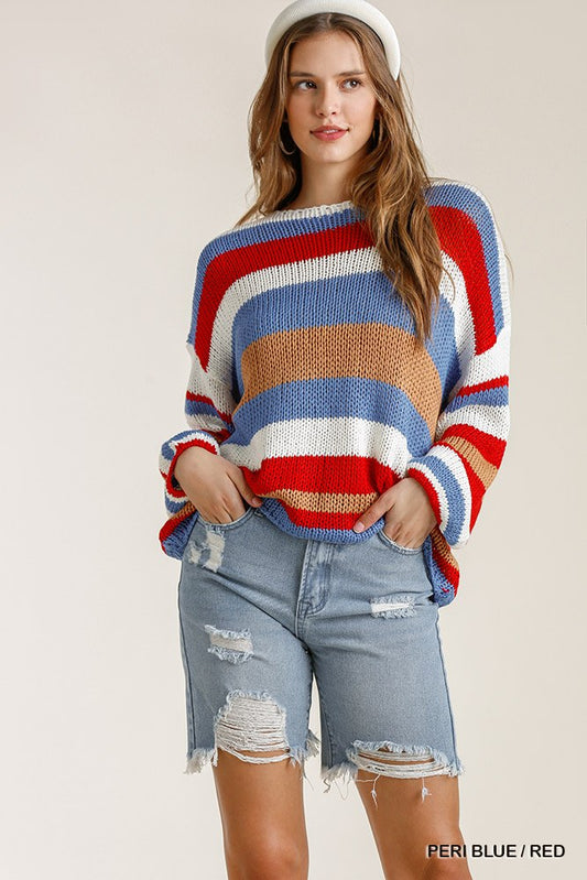 Multicolored Stripe Long Sleeve Knit Sweater
