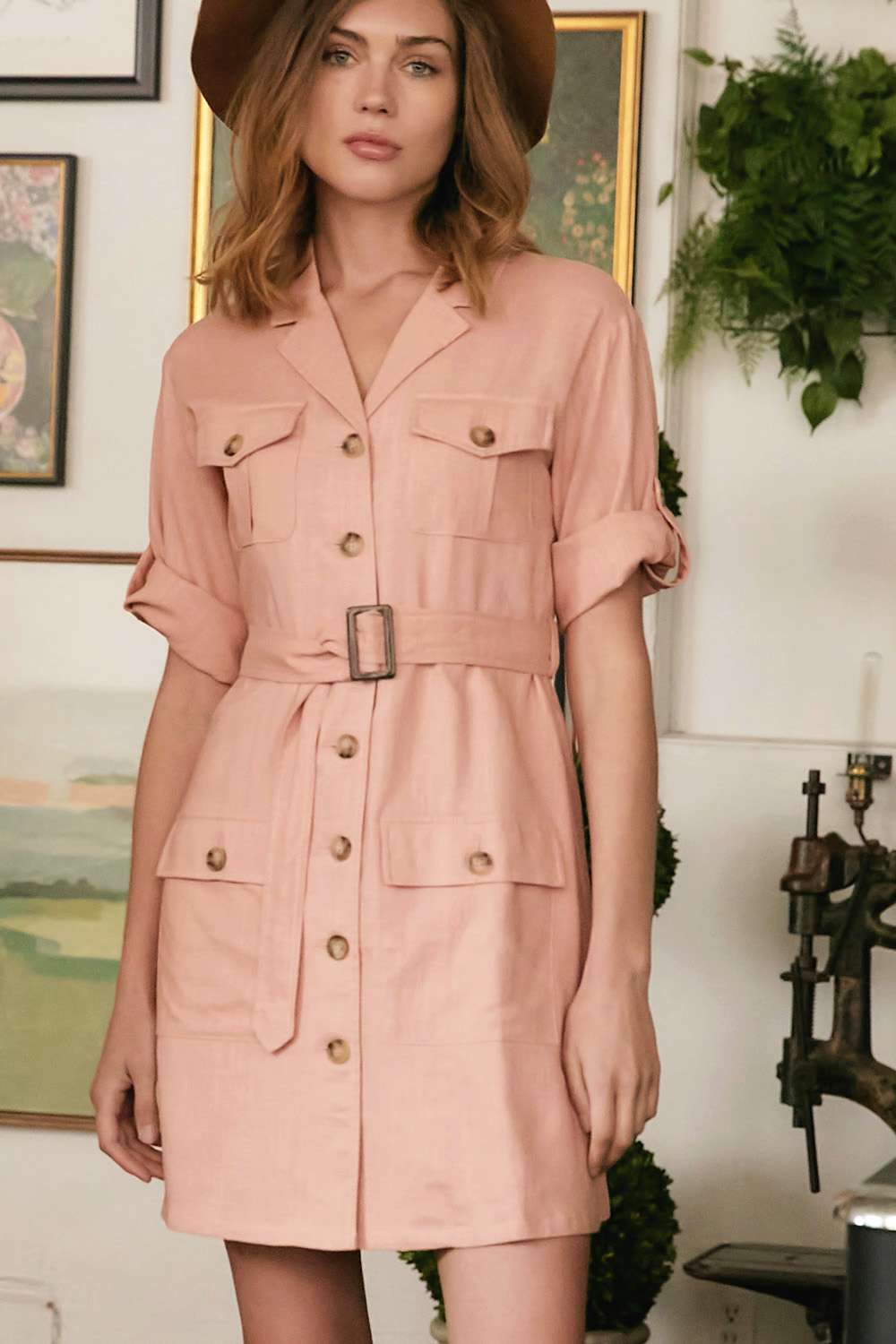 Drop Shoulder Belted Dress