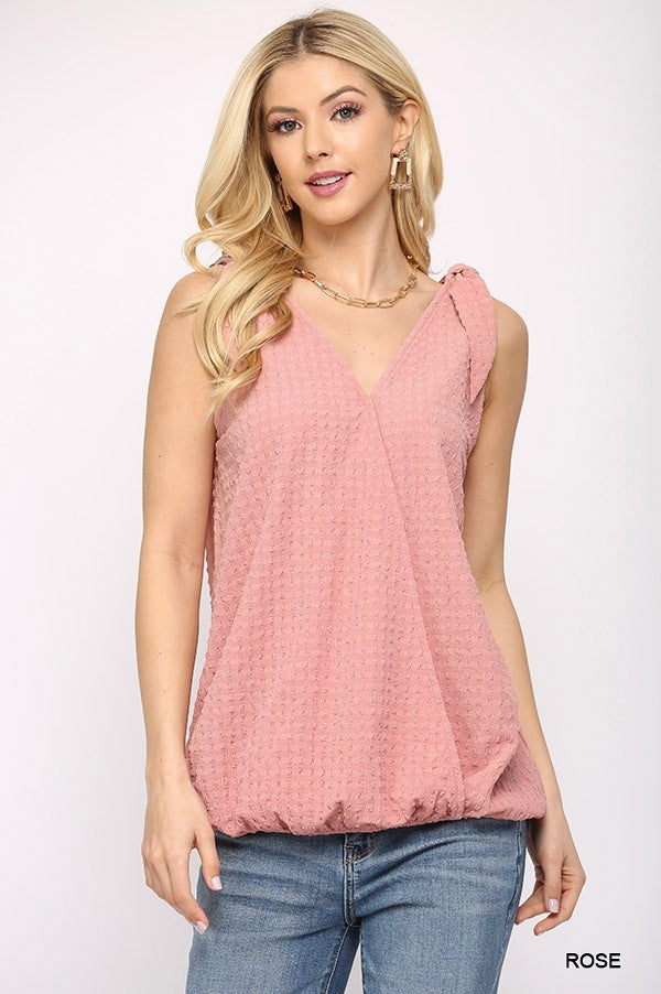 Feminine Surplice Blouse With Shoulder Tie (Rose)