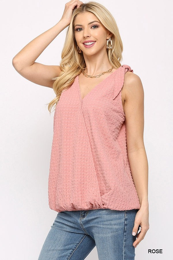 Feminine Surplice Blouse With Shoulder Tie (Rose)