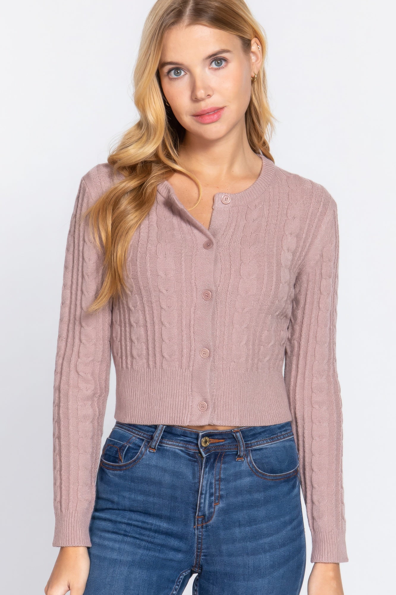 Cable-Knit Crewneck Cardigan
