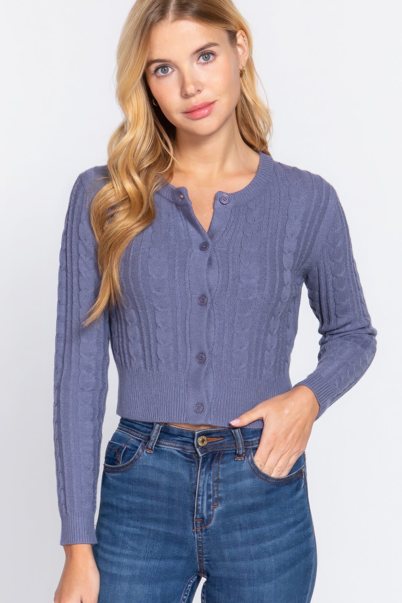 Cable-Knit Crewneck Cardigan