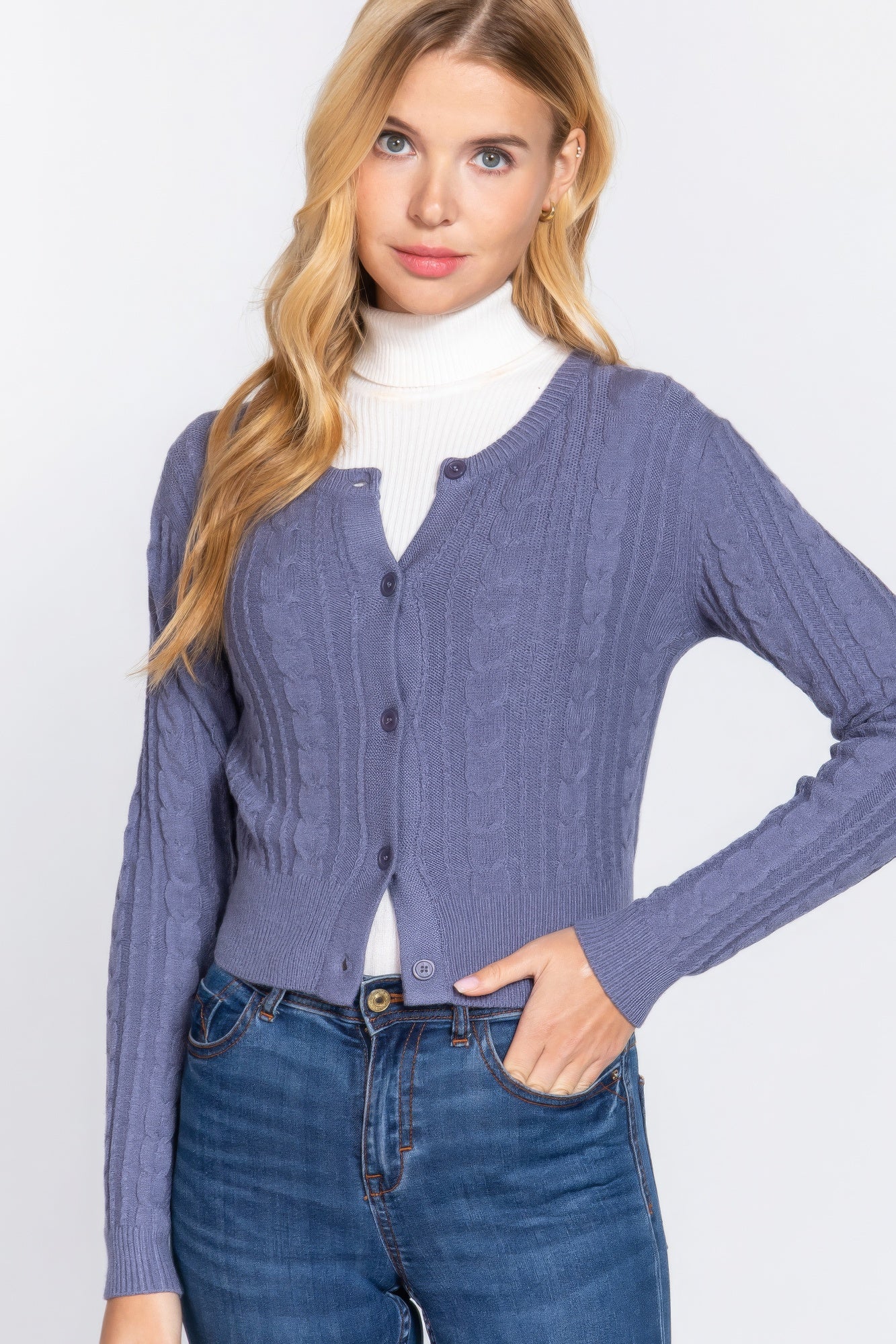Cable-Knit Crewneck Cardigan