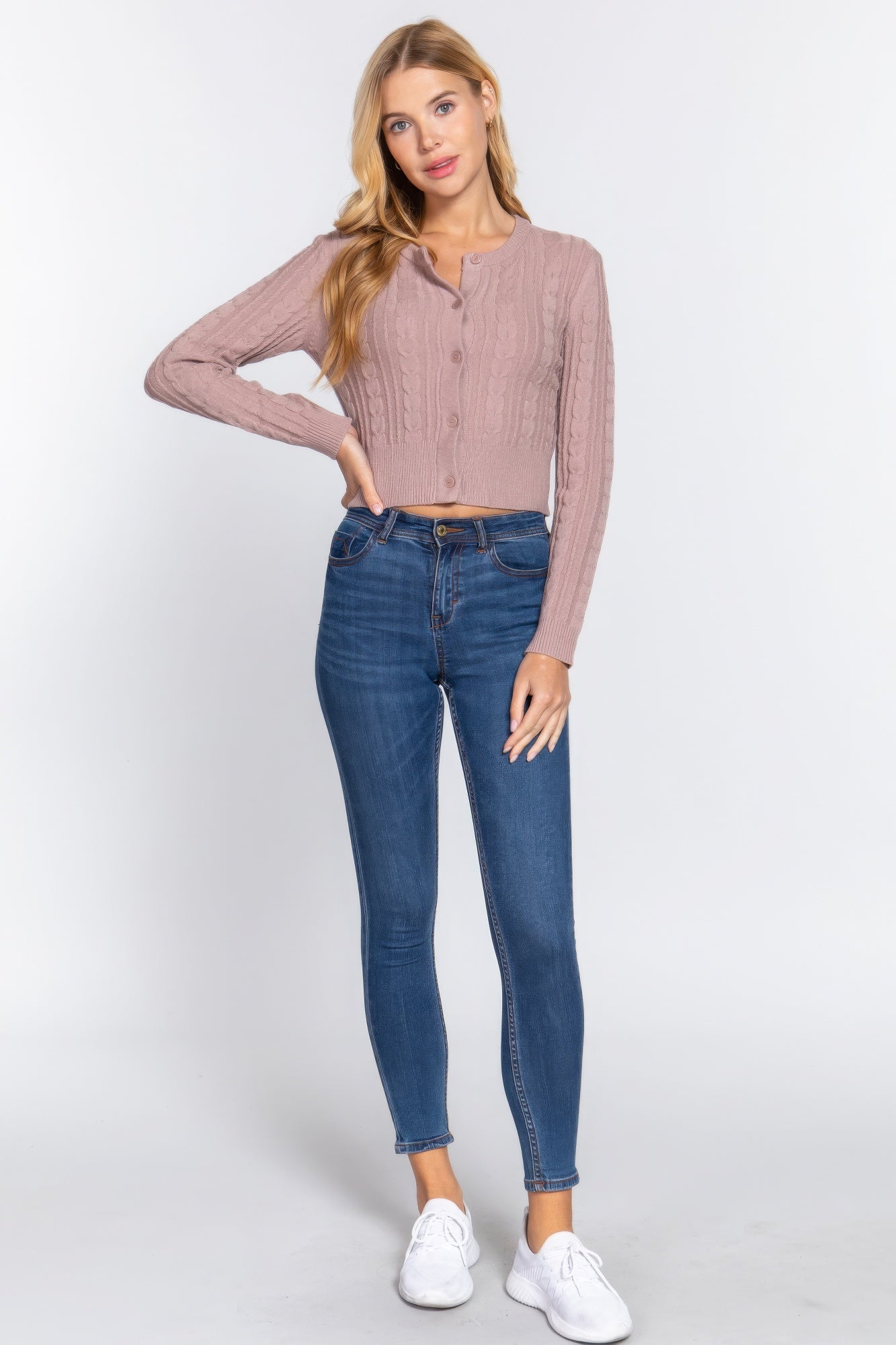 Cable-Knit Crewneck Cardigan