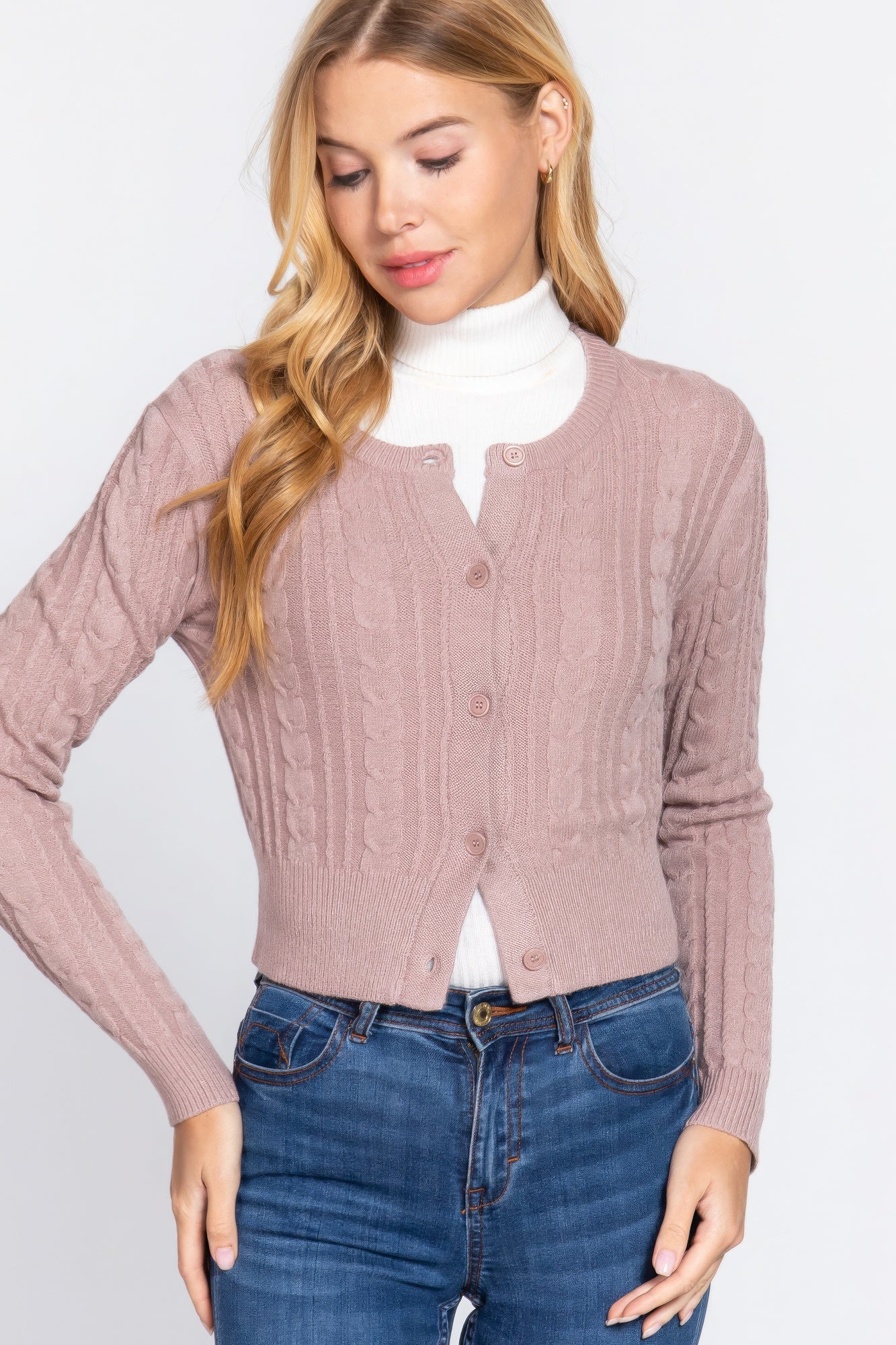 Cable-Knit Crewneck Cardigan