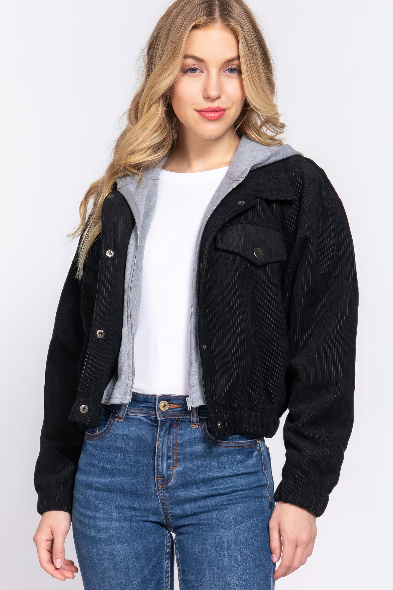 Hoodie Corduroy Jacket Black