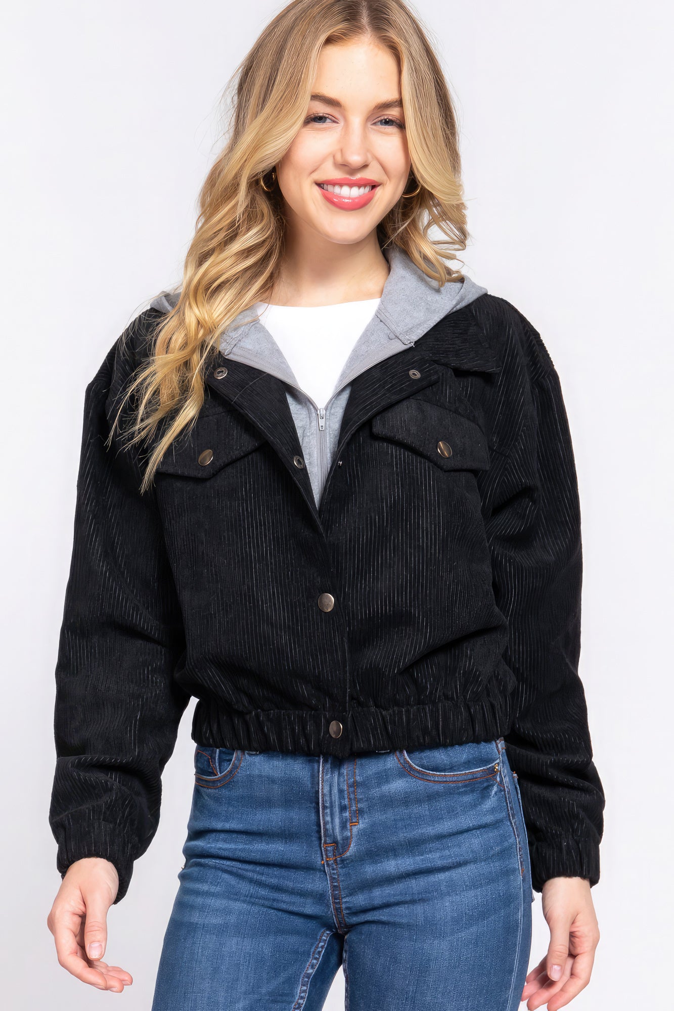 Hoodie Corduroy Jacket Black