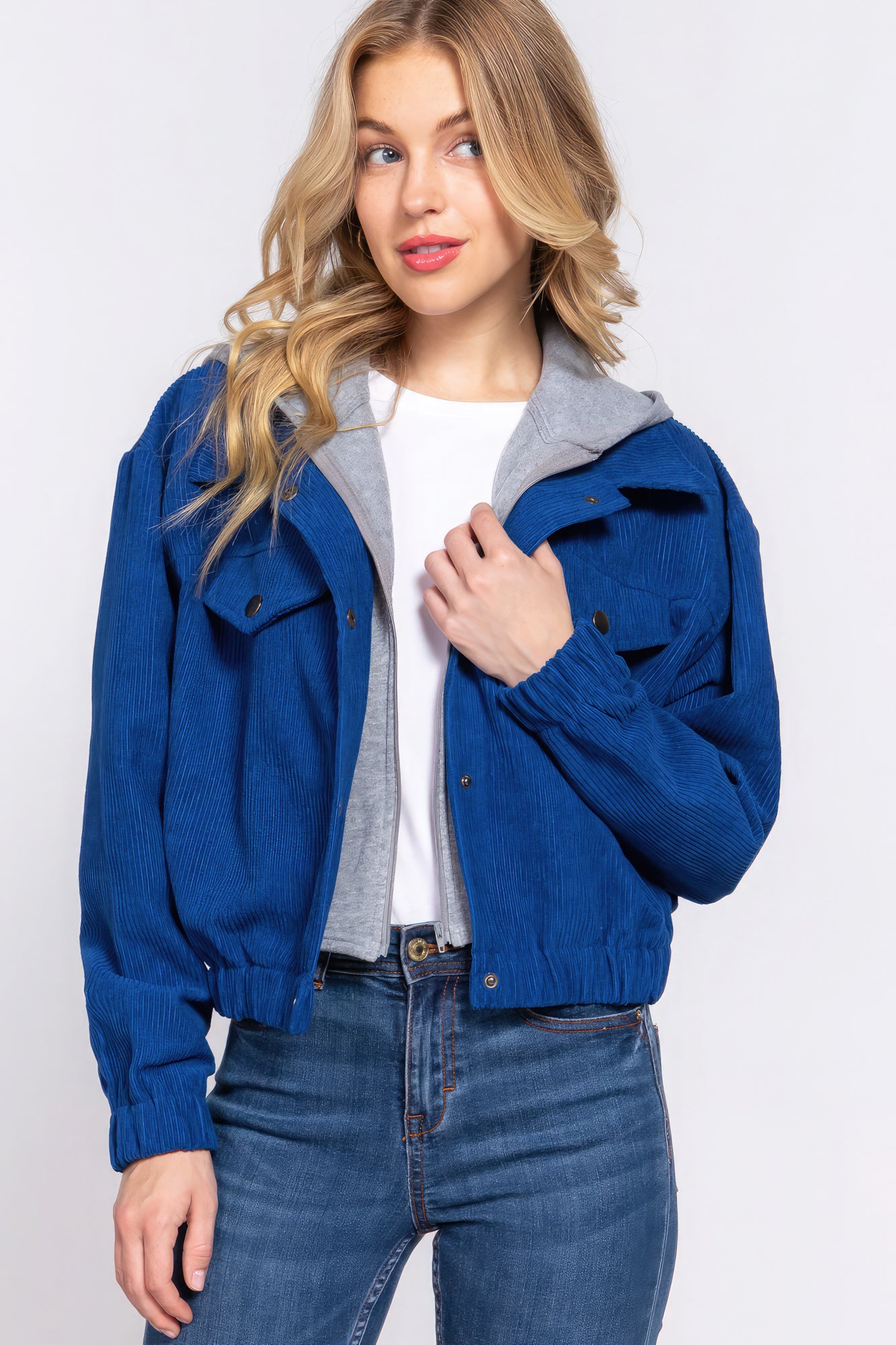 Hoodie Corduroy Jacket Blue