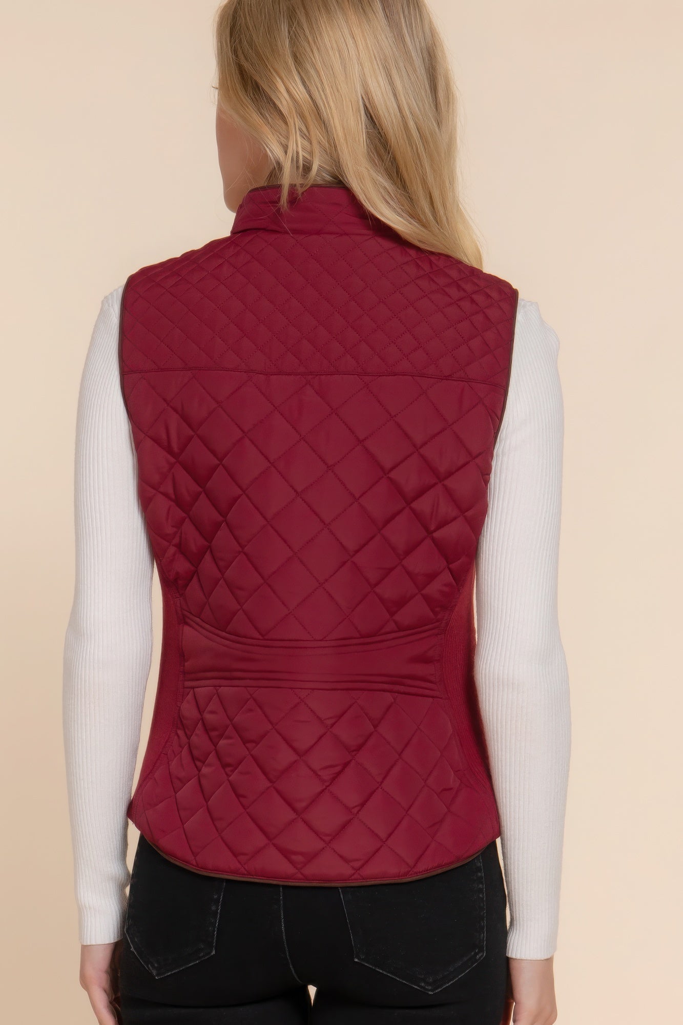 Suede-Trim Quilted Vest