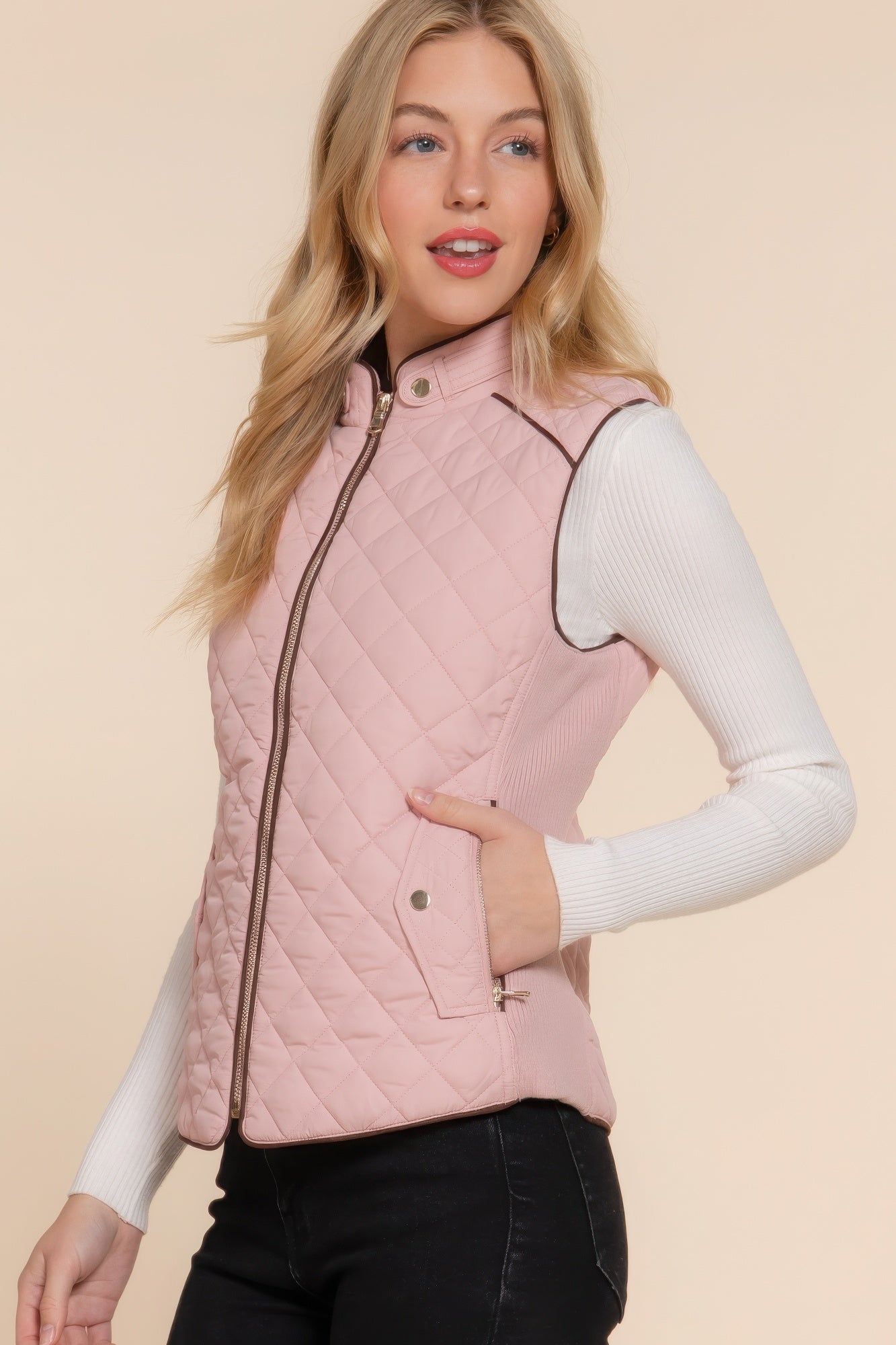 Quilted Beige Pink Vest