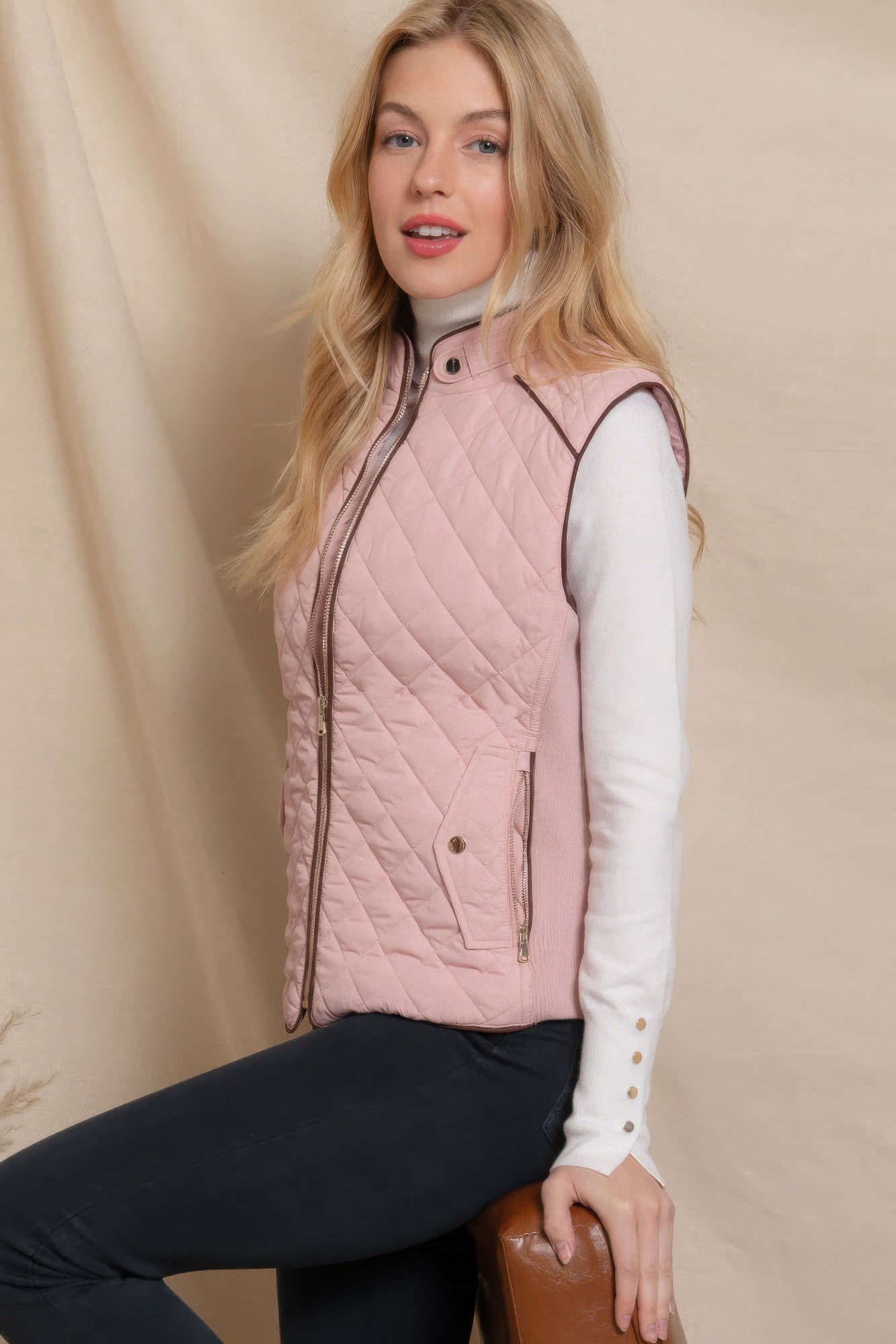 Quilted Beige Pink Vest
