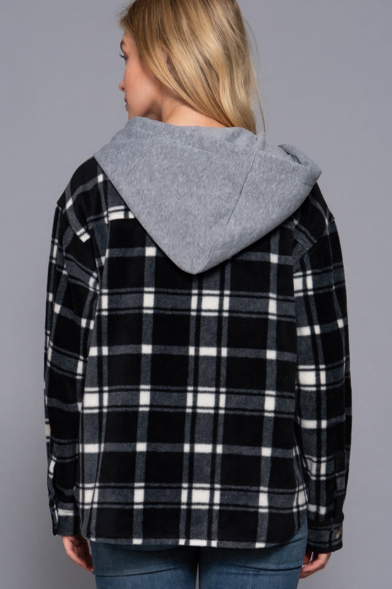 Hoodie Fleece Plaid Print Jacket