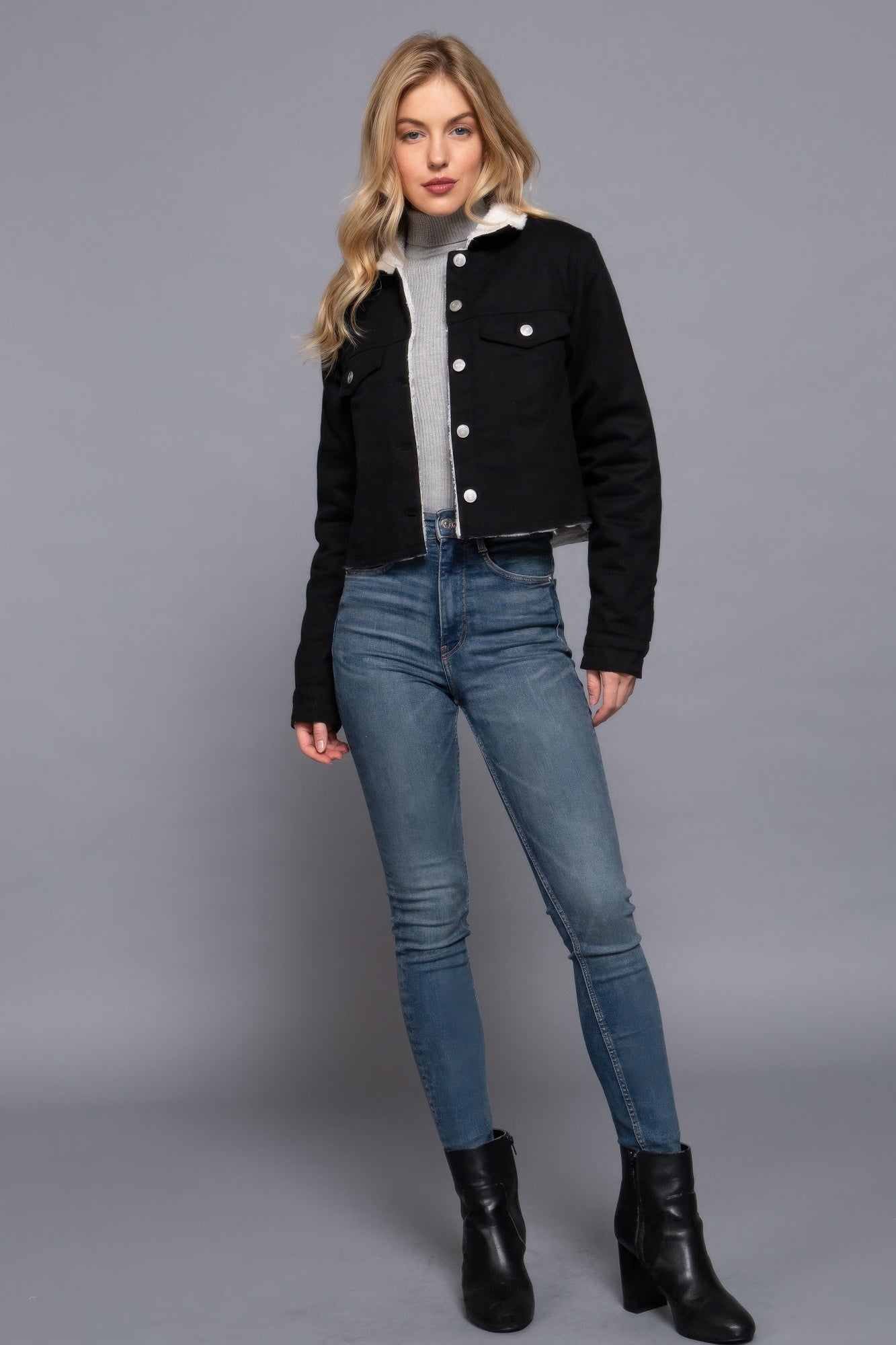 Sherpa-Lined Twill Jacket Black