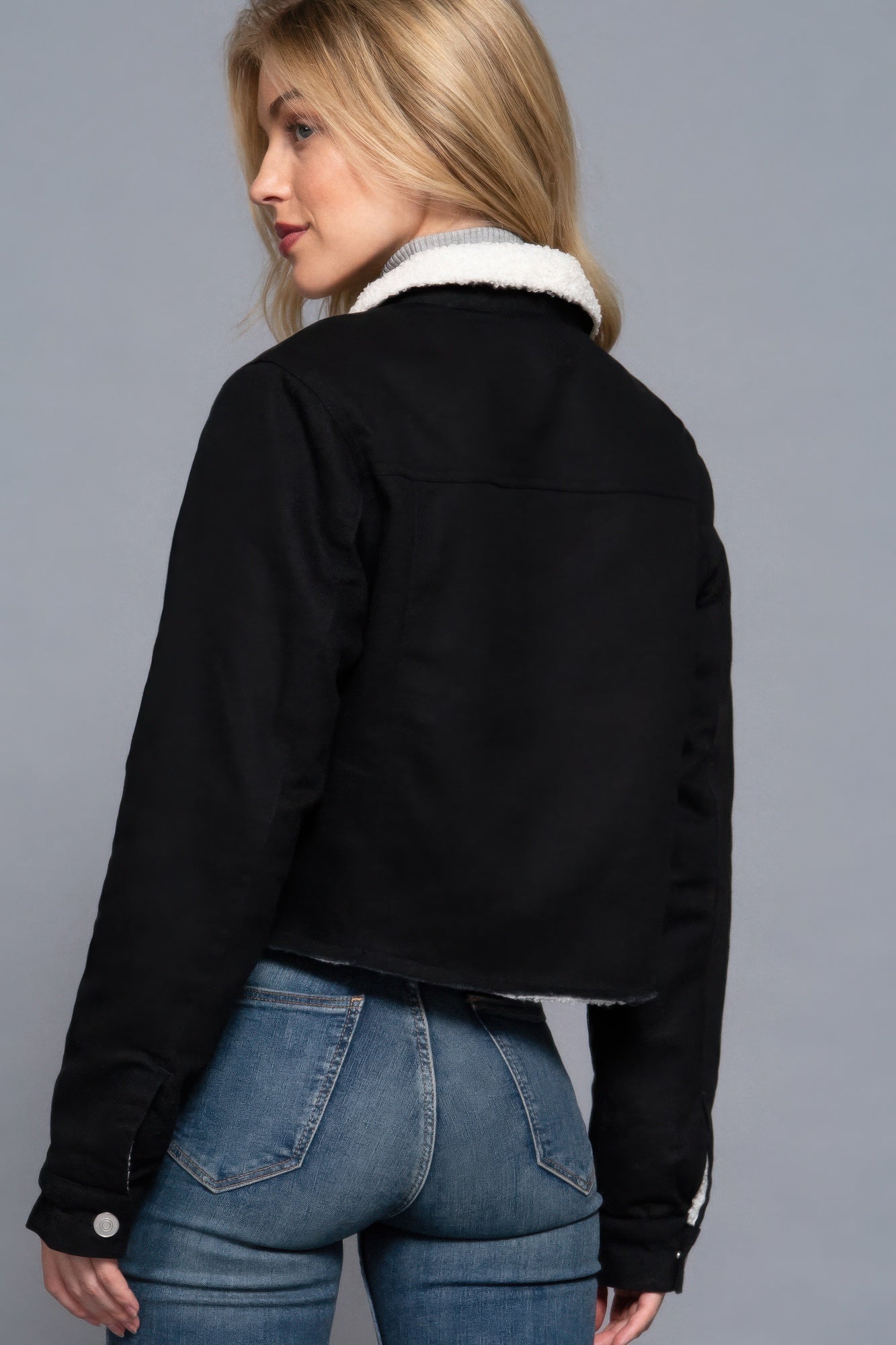 Sherpa-Lined Twill Jacket Black