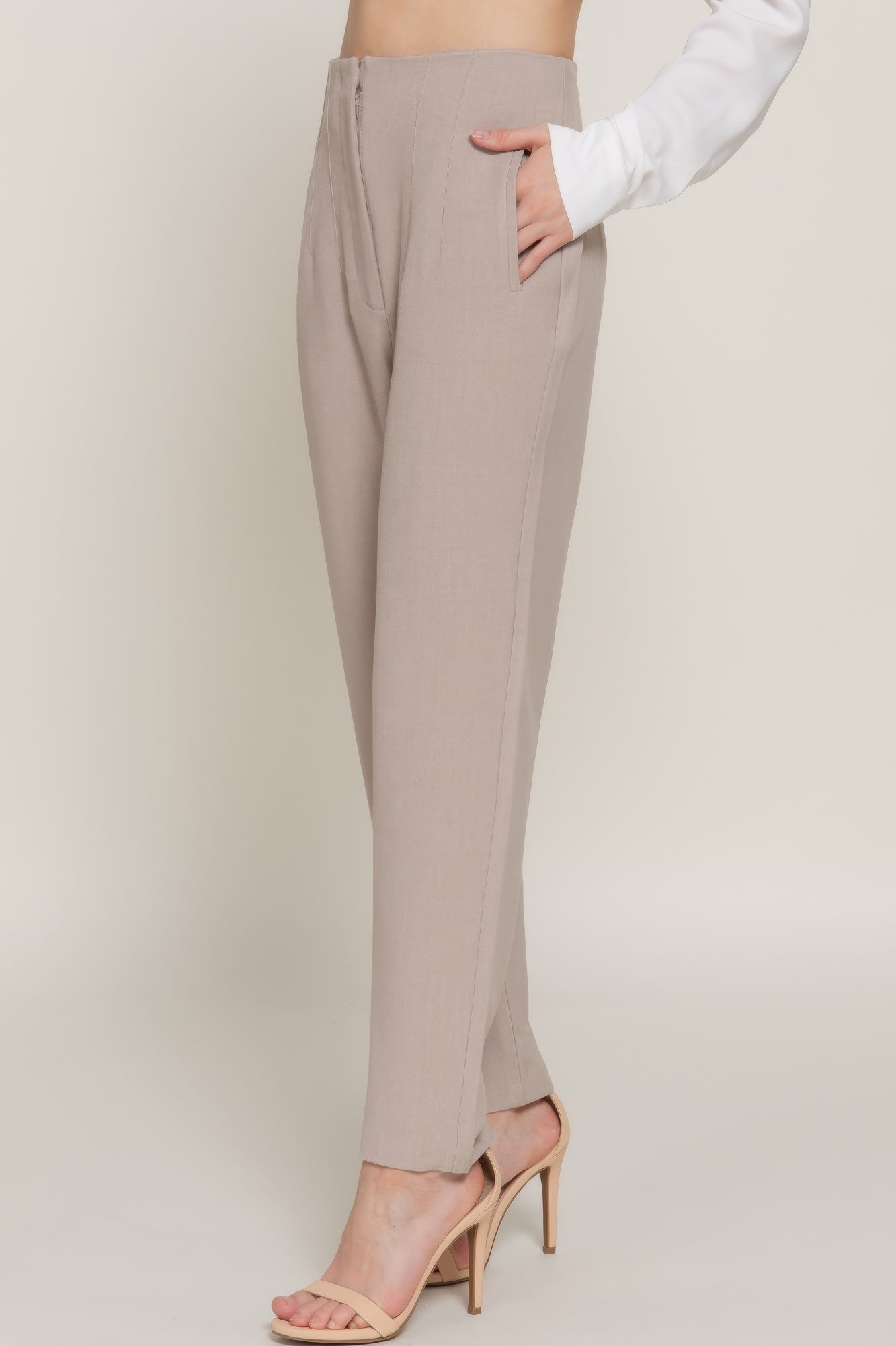 High Waist Classic Long Pants - Heather Taupe