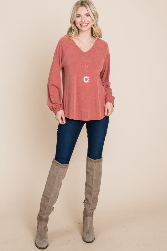 Casual V Neck Long Sleeve Blouse